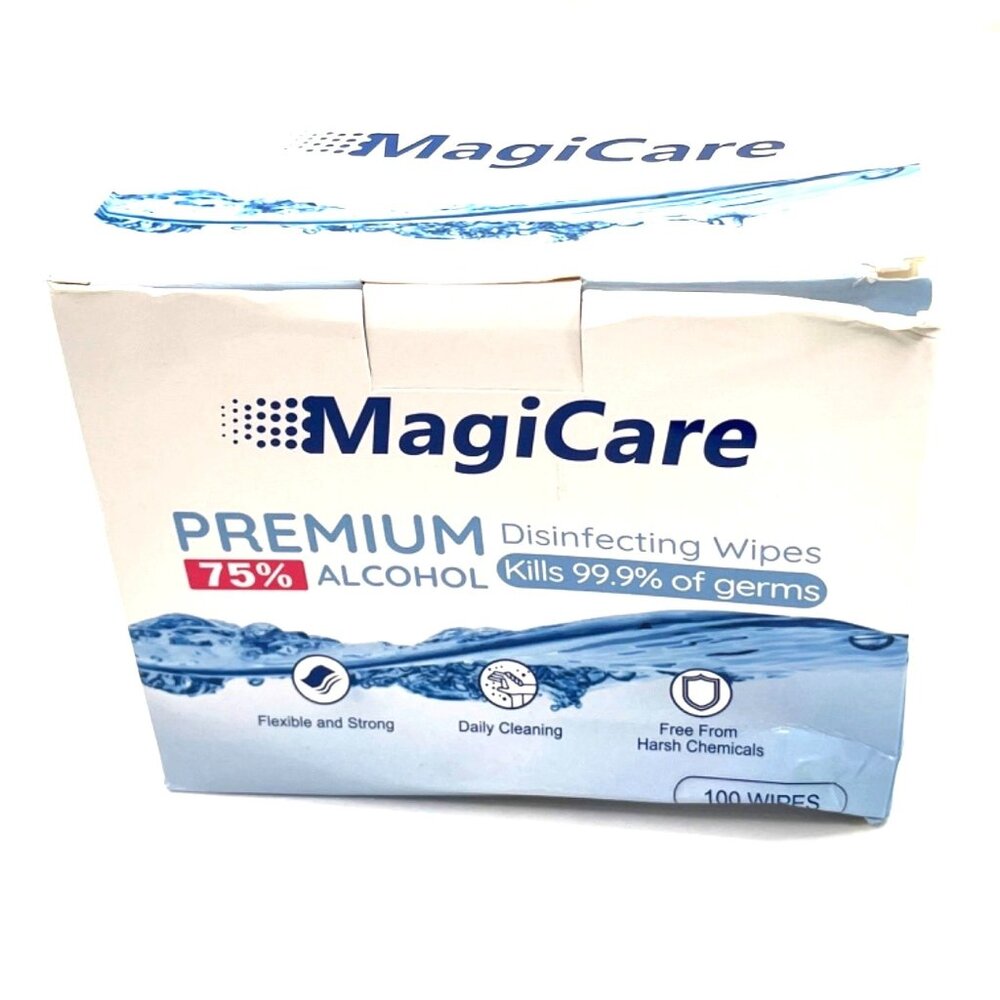 MagiCare Premium 75% Alcohol Disinfecting Wipes - 100 Pack Antimicrobial Germ
